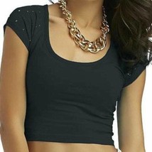 Womens Crop Top Jr Girls Nicki Minaj Black Short Sleeve Studded Cutout Shirt- XL - £5.56 GBP