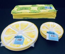 Melamine SET of 14 Lemon Slice Salad Appetizer Roll Plates Kiwi Dish Tow... - $26.70