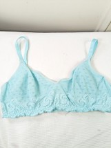 Vintage Olga size 38C bra pastel blue eyelet lace mesh underwire nylon cotton - $27.00