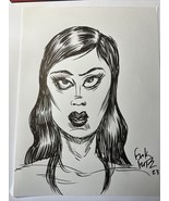 Sexy Goth Girl Addams Family Horror Original Art Drawing By Frank Forte - £29.80 GBP