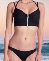 $148 Miraclesuit Supportive Strappy Bikini Top 8 Black Zip Swim Underwire NWT - £42.38 GBP