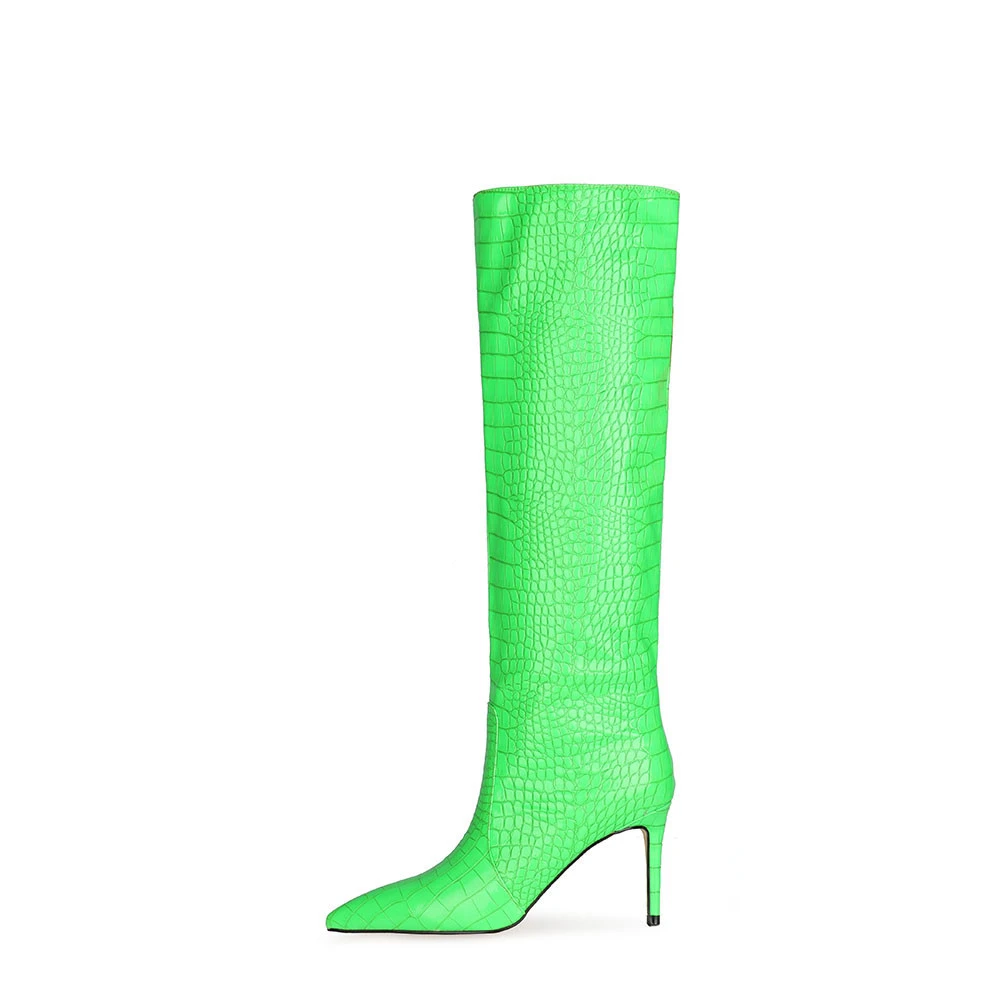 Women&#39;s Autumn Boots  Pointed Ultra-high Heel Boots Green Stone 34-45 High  Boot - £97.10 GBP