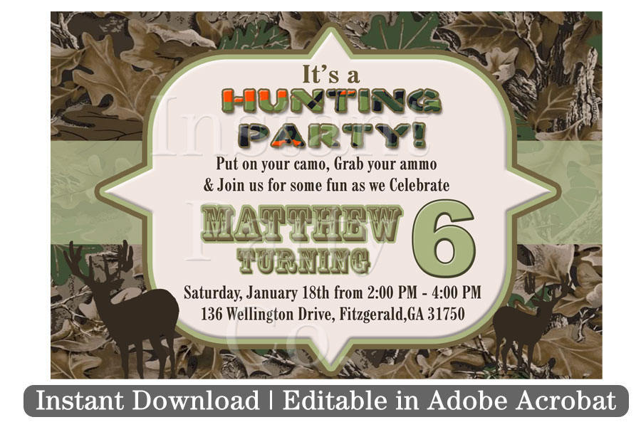 Deer hunting birthday invitation | Camo invitation | Hunting birthday invitation - $7.00