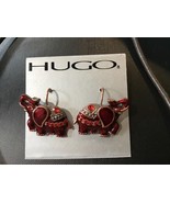 Pretty elephant pierced earrings dark red - $11.99