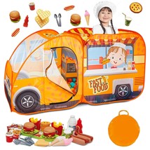 Food Truck Play Tent For Kids With 54 Pc. Play Food Set, Pop Up Playhous... - $64.99