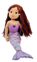Aurora Sea Sparkles Merissa Mermaid Plush 16&quot; Purple Gem Brown Hair Sewn Eyes - £15.36 GBP