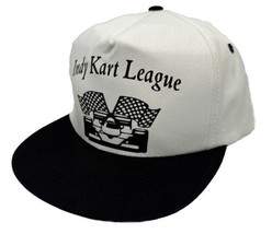 Vintage Indy Kart League Hat Cap Snap Back White &amp; Black Checkered Flags Racing - £15.78 GBP