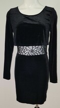 NWT Black Velvet Dress Lace Detailing Long-Sleeve Holiday Formal Mittosh... - £15.73 GBP