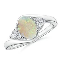 Silver Twist Opal Engagement Ring Natural Opal Halo Solitaire Ring Opal ... - $44.54