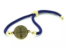 Saint St Benedict Bracelet Adjustable blue Cord Medal Pulsera Azul de San Benito - £11.65 GBP