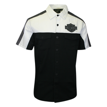 Harley-Davidson Men&#39;s Shirt Black Beauty Colorblocked Darting Short Sleeve (S57) - £36.73 GBP