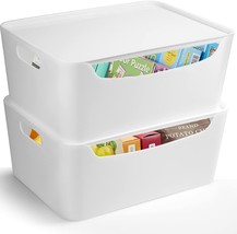 White Plastic Storage Bins With Lids Pantry Organization And Storage, Stackable - £34.36 GBP