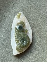 Finely Carved White w Green Stone Sea Horse &amp; Two Bubbles Pendant or Other Use – - £30.23 GBP