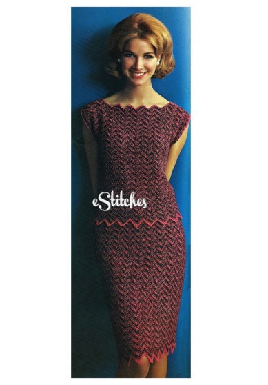 1960s Chevron Dress, Sleeveless Shell and Skirt - Knit pattern (PDF 6566) - $3.75