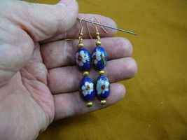 (EE603-189) 12 mm Blue pink white flower 2 CLOISONNE bead dangle oval EARRINGS - £24.51 GBP