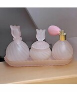 Frosted pink glass vanity perfume setpre owned. looks good does have a t... - $50.00