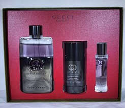 Gucci Guilty 3 Pc Gift Set 90ML 3.0z Eau De Toilette Spray 2.4.Oz Deod 15ML Spy - £85.66 GBP