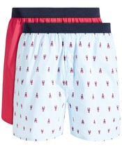 Club Room Men&#39;s 2-Pk. Lobster &amp; Solid Boxer Shorts Blue/Rasperry-Small - £13.30 GBP