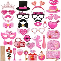 Valentines Photo Booth Props 35 Pack Romantic Pink Valentines Day Photo Props fo - £18.88 GBP
