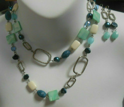 Lia Sophia Blues Glass/Shell/Bead Chain Necklace &amp; Earring Set - $44.55