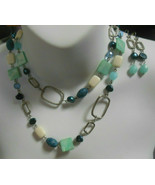 Lia Sophia Blues Glass/Shell/Bead Chain Necklace &amp; Earring Set - $61.80 CAD