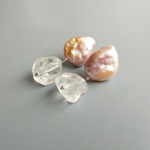 Baroque Pearl Clear Quartz Earrings 925 Sterling Silver With Pink Purple Pearl H - £40.69 GBP