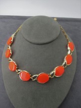 Vtg Thermoset Necklace Coral Orange 16&quot; Long Gold Tone Links Fall Color Estate - $9.89