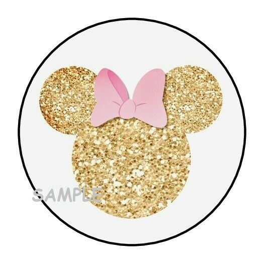 30 Minnie Mouse ears head stickers favors pink gold glitter image seals labels