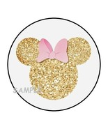 30 Minnie Mouse ears head stickers favors pink gold glitter image seals ... - £5.98 GBP