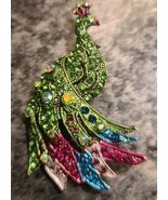 Handmade ~ Peacock ~ Pin/Brooch ~ Multicolored Gemstones ~ Goldtone Jewelry - £17.65 GBP