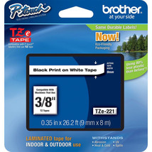 Brother TZ221 TZe221 9mm 3/8&quot; inch black on white TZ P-Touch tape PT1090... - $31.34