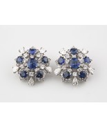 11.60 Carato Blu Zaffiro e Diamante 18k Oro Bianco Grappolo Orecchini - $509,405.74 MXN