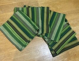 Crate And Barrel 6 Serape Napkins Green Striped Embroidered 21” - $29.69