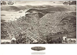 Peekskill, New York - 1911 - Aerial Bird&#39;s Eye View Map Poster - £7.98 GBP+