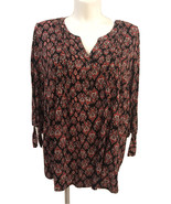 Krazy Kat Women&#39;s Top 3/4 Tie Sleeves V-Neck Blouse Black/Red/White Plus... - $26.45 CAD