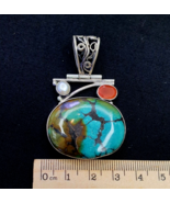 Ciondolo collana turchese ragnatela blu argento sterling con perle 20,5 ... - $99.92