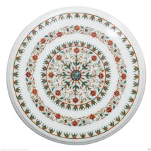 12&quot; White Marble Center Coffee Table Top Carnelian Inlay Semi Precious Gifts Art - £405.86 GBP
