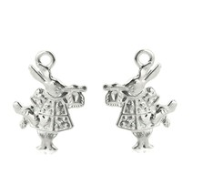 50 Silver Two Sided Alice in Wonderland Herald Rabbit Bugle Bead Drop Charms - £7.62 GBP