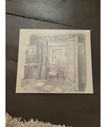 Charcoal Drawing Doors Home Bedroom View Signed John Art Vtg 1960s? Orig... - $87.07