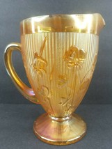 Jeanette Depression Carnival Amber Pitcher Vintage Marigold LG Iridescent Glass - £55.29 GBP