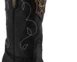 Black Leather Cowboy Boots Women Floral Overlay Round Toe - $89.09