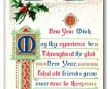 New Years Wish Wiinter Landscape Poem Holly Embossed DB Postcard U27 - $3.91