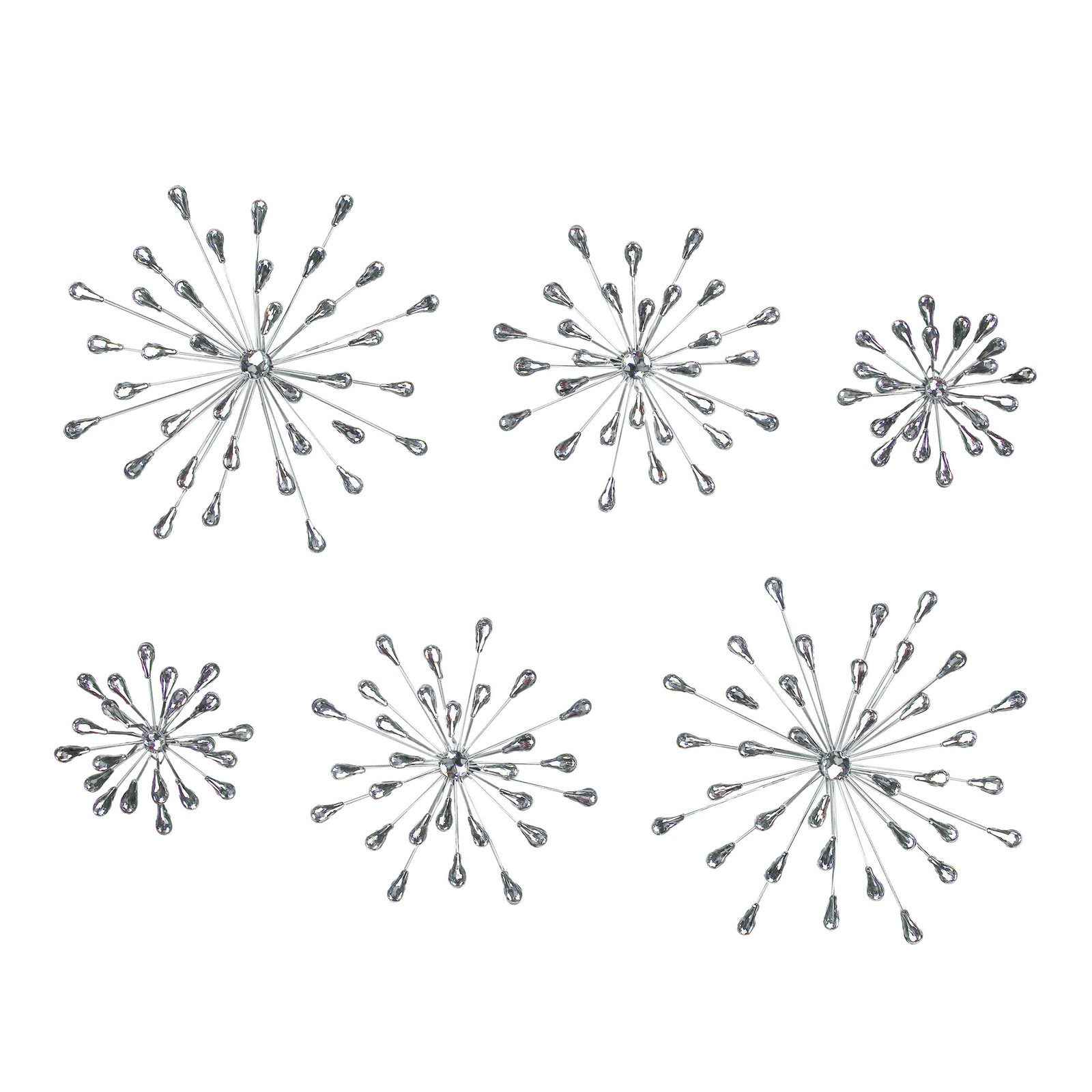 Zeckos Set of 6 Metal Silver Starburst Wall Sculptures - 12", 9", 6" Diameter - $89.09