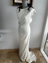 NWT $ 5425 Brunello Cucinelli White Silk Gown Wedding Ostrich Epaulette Sz M - £798.55 GBP