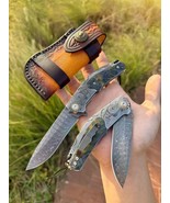 Handcrafted Japanese VG10 Damascus Pocket Folding Knife Wood Handle with... - $2,141.33 MXN