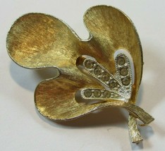 Vintage 1988 JJ Jonette Wavy Leaf Rhinestone Gold Tone Pin Brooch Estate 1 3/4” - £9.56 GBP