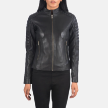 Women&#39;s Black Biker Stylish Zipper Cafe Racer Winter Leather Jacket - $189.99