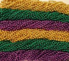 12 Purple Green Gold Mardi Gras Beads Necklaces Party Favors 1 dozen Lot - £3.91 GBP
