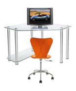 RTA Home and Office Clear Tempered Glass and Aluminum Corner Computer Desk - $6,240.60 MXN