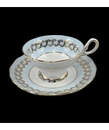 Grosvenor Pink Floral Blue &amp; Gold Teacup &amp; Saucer Bone China England - $1,429.03 MXN